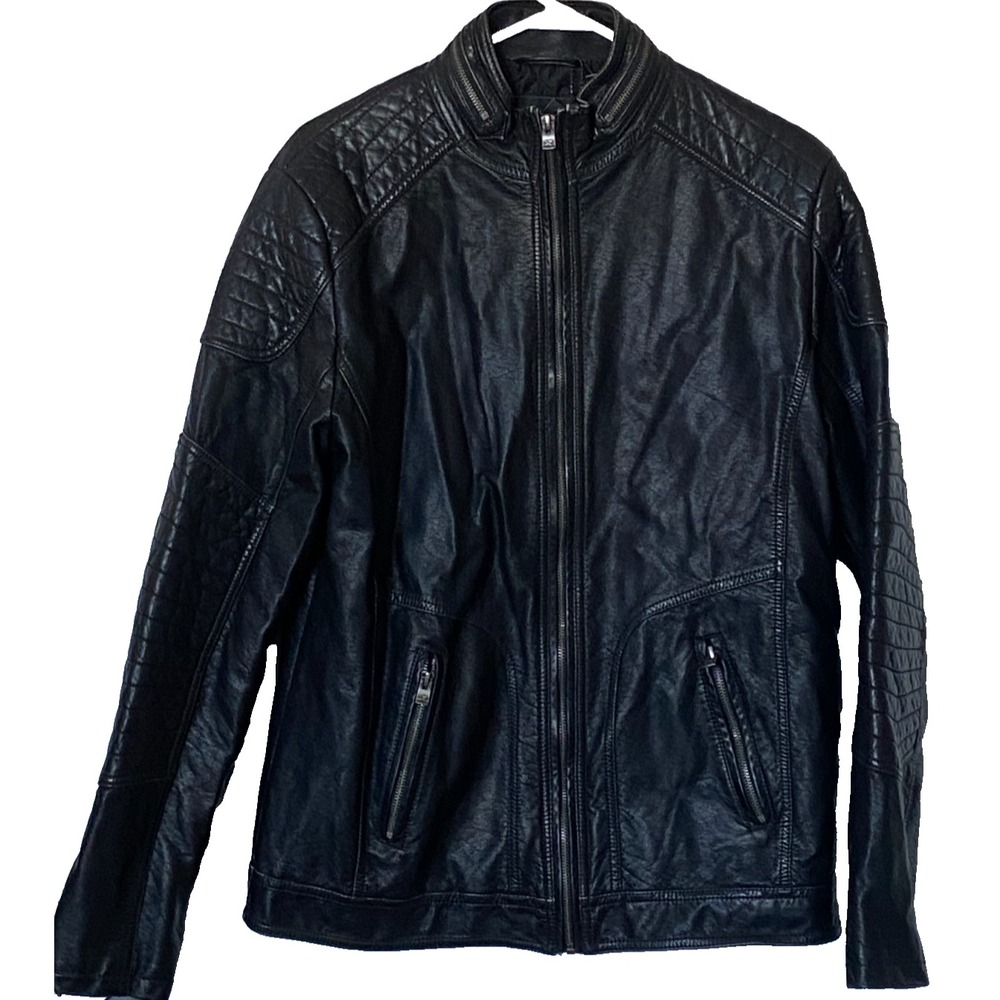 X-Ray Men's XRAY Slim-Fit Faux-Leather Black Motorcycle Moto Jacket Size Medium